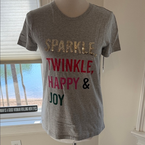 1901 Tops - NWT 1901 Heather Gray  Sparkle, Twinkle, Happy & Joy Festive Tee, Small